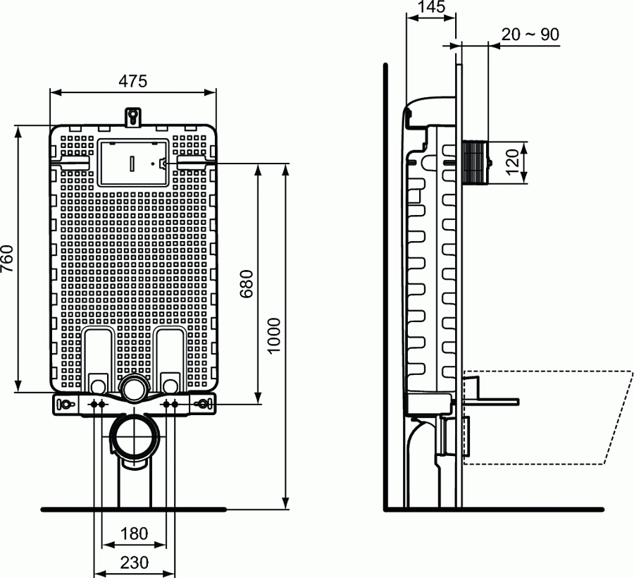 Легкая рамочная инсталляция для унитазов Ideal Standard ProSys 120M R009767
