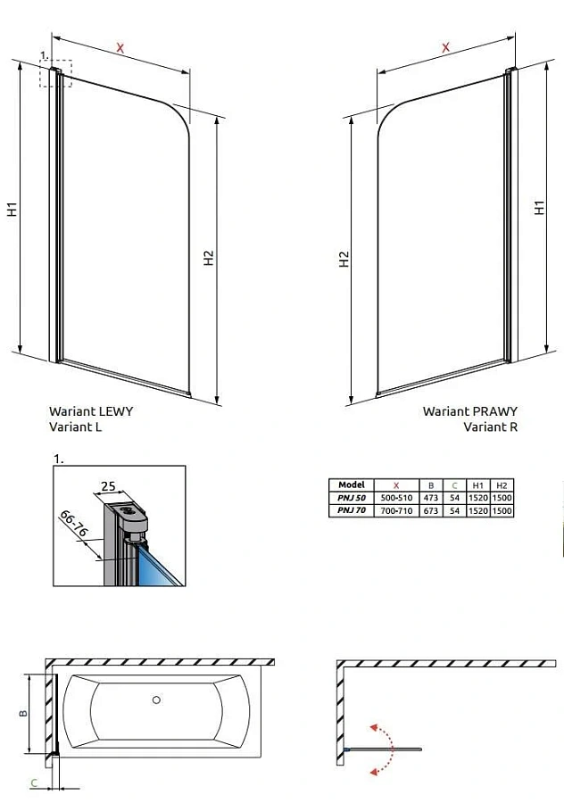 Шторка на ванну Radaway EOS PNJ 50 1205102-101R