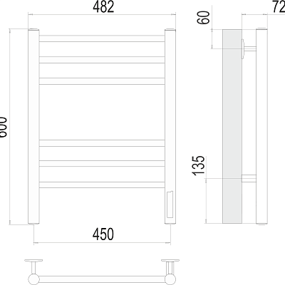 Аврора П6 450х600 электро КС 9005 матовый ( new встроен диммер) Полотенцесушитель TERMINUS, арт.4670078527479