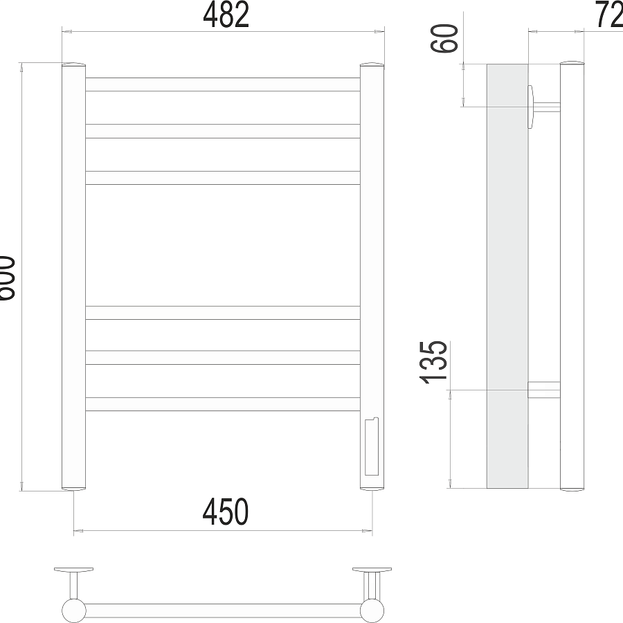 Аврора П6 450х600 электро КС 9005 матовый ( new встроен диммер) Полотенцесушитель TERMINUS, арт.4670078527479