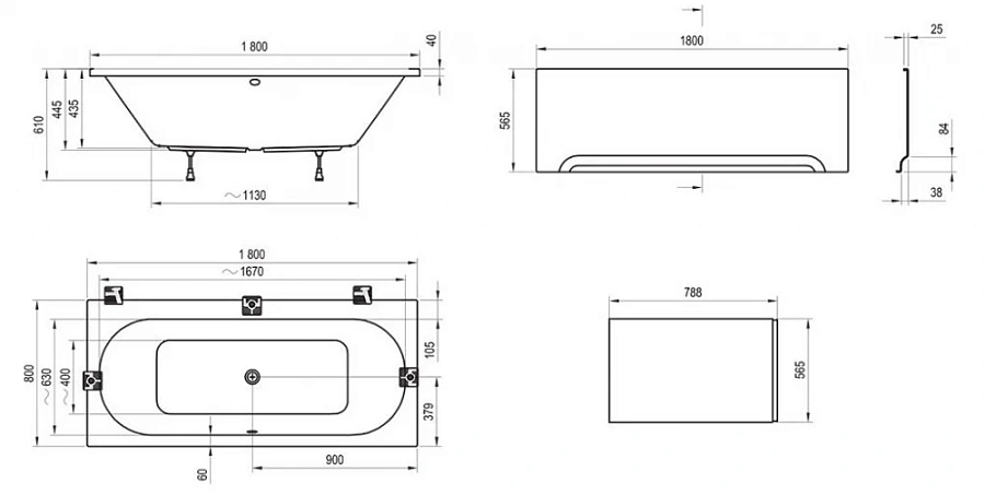 Ванна акриловая Ravak City, 180 х 80 см