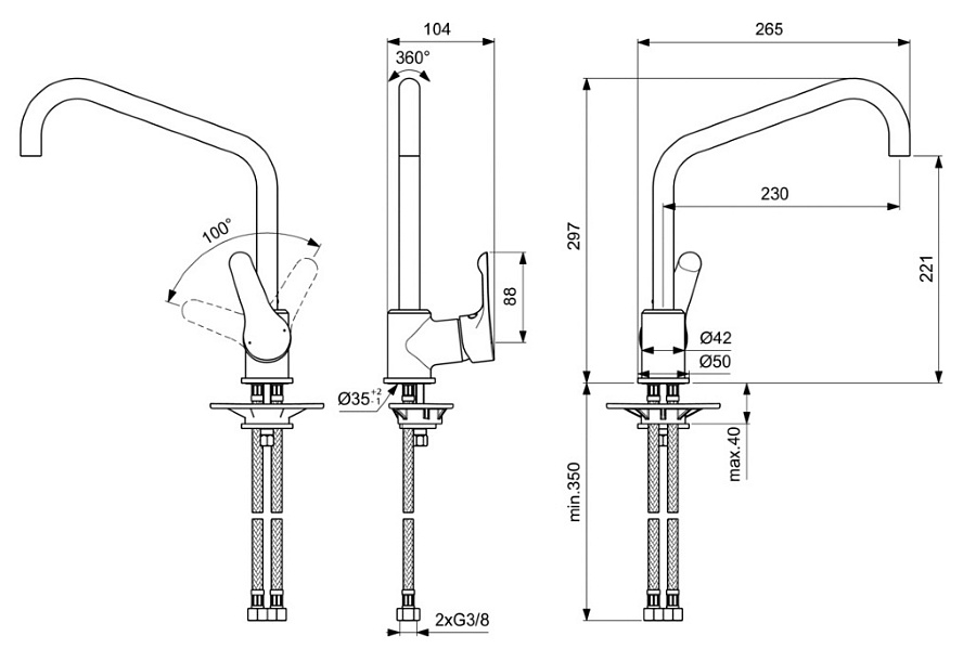 Смеситель Ideal Standard Alpha для кухонной мойки, хром, BC660AA, цвет хром