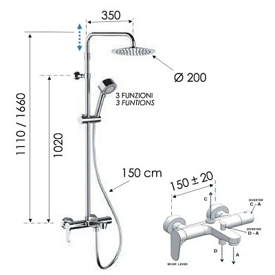 Душевая система с изливом Remer Winner W34AUFM20, хром