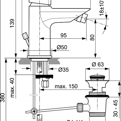 Смеситель для биде Ideal Standard Tesi A6579AA с донным клапаном