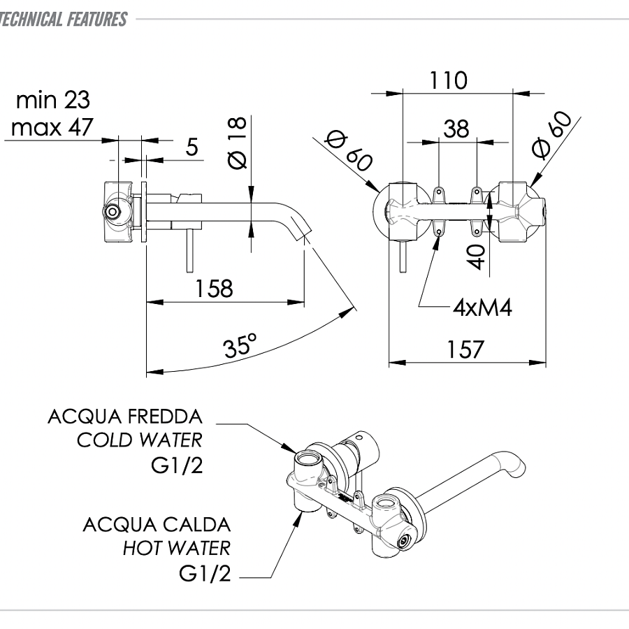 Смеситель для раковины Remer X Style INOX SSX15P, нержавеющая сталь