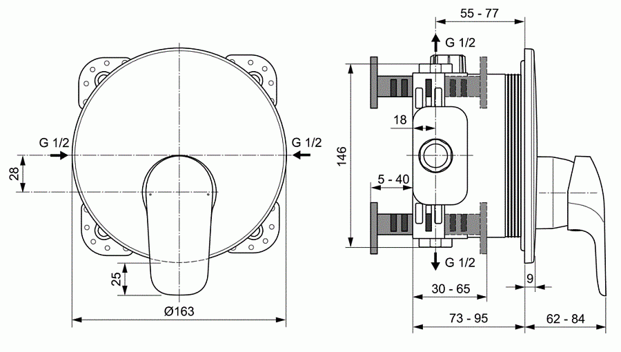 Смеситель Ideal Standard Ceraflex встраиваемый для душа, хром, A6724AA