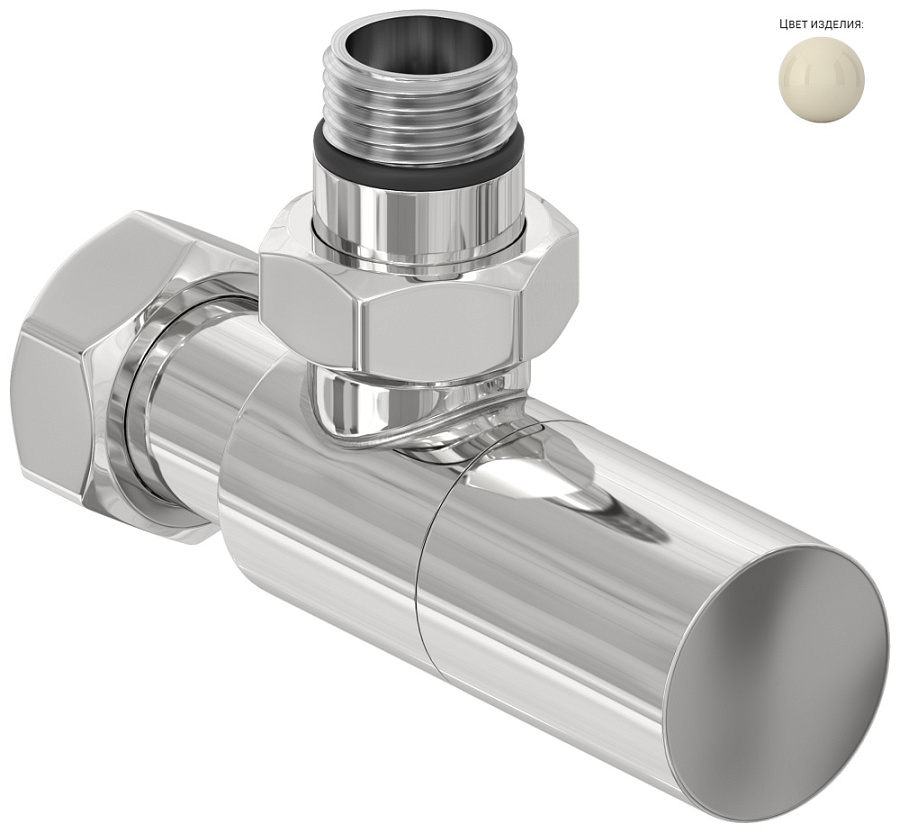 Вентиль угловой (цилиндр) G 1/2" НР х G 3/4" НГ (RAL 1013 Жемчужно-белый), арт.1013-1400-1234