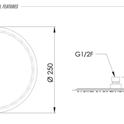 Верхний душ с шарнирным соединением 25 см Remer 357UFM25X, хром