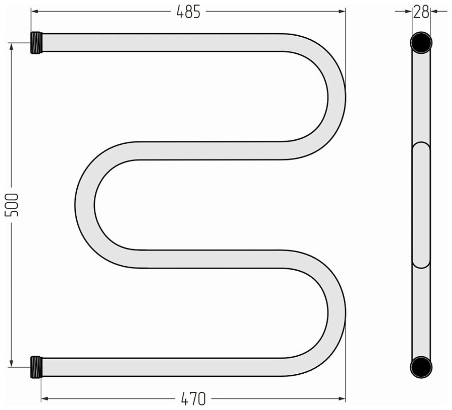 Водяной полотенцесушитель Стилье М-образный 500х500 резьба-сгон 1", Без покрытия, арт.00004-5050