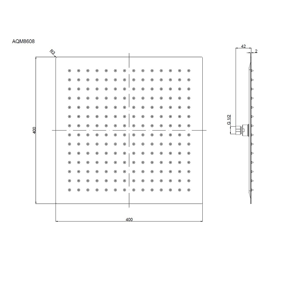 AQM8608CR Верхний душ 400х400мм, нерж. сталь, хром