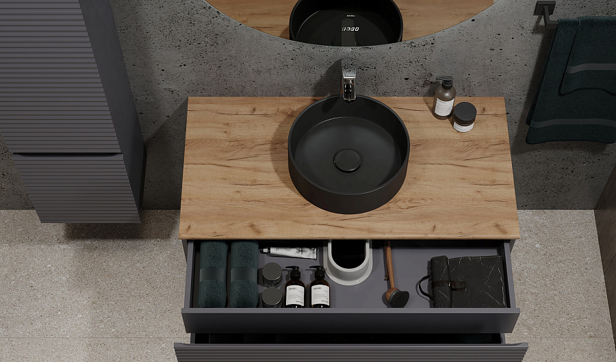 Тумба Jorno Cossety 100 подвесная Антрацит/Дуб Крафт золотой