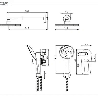 Комплект: Душевая система Remer Vanity V09S02, хром
