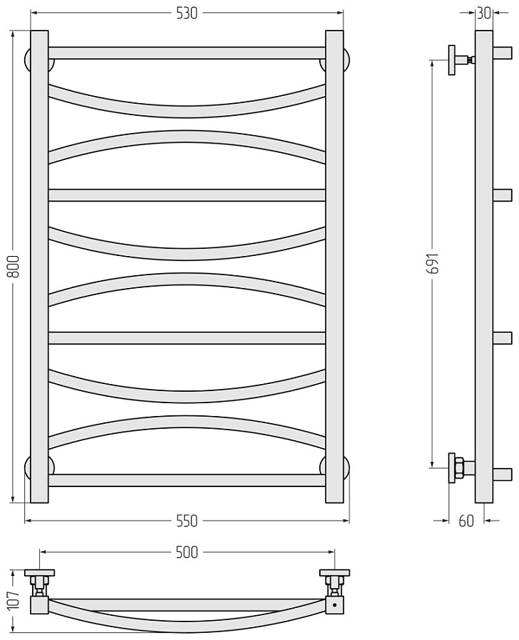 Водяной полотенцесушитель Сунержа Ажур 800х500, Без покрытия, арт.00-0255-8050