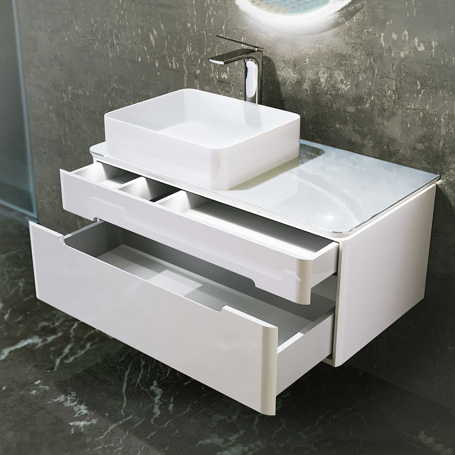 Тумба под умывальник Jorno Shine 90 подвесной белая