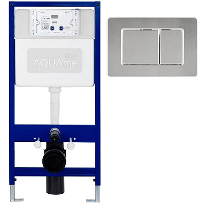 Комплект инсталляции для унитаза AQUAme (арт.AQM4002), высота 106 см, с кнопкой смыва AQM4112S (металл, 25х16), сатин