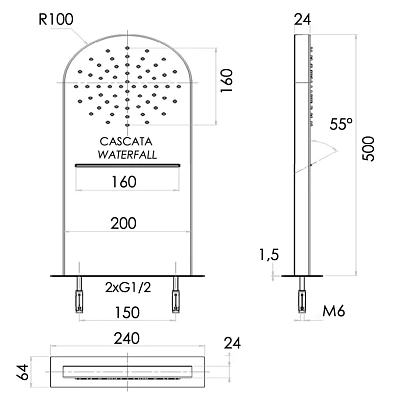 Верхний душ настенный 50x20 см Remer 350MMCAX, хром