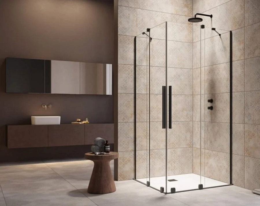 Душевая дверь Radaway Furo KDD Black, 90 x 200 см, с неподвижной частью, стекло прозрачное, профиль черный, правая, 10105090-54-01R