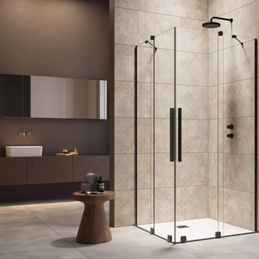 Душевая дверь Radaway Furo KDD Black, 90 x 200 см, с неподвижной частью, стекло прозрачное, профиль черный, правая, 10105090-54-01R