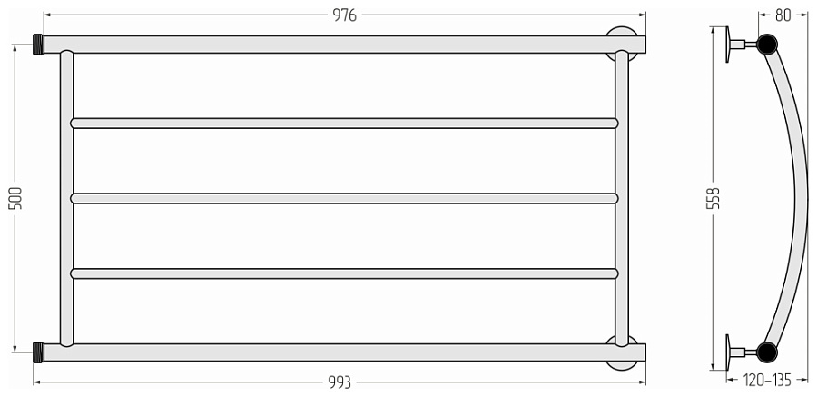 Водяной полотенцесушитель Стилье Минор 0602 500х1000 (3) Г, Без покрытия, арт.00602-5010