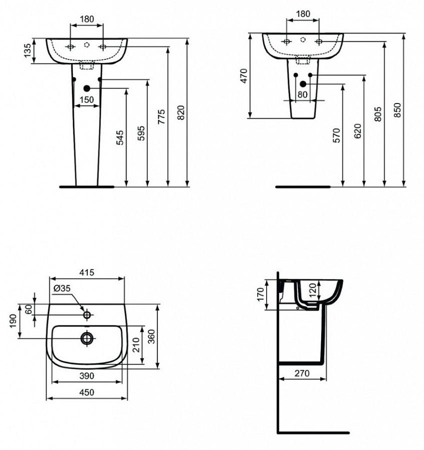 Раковина Ideal Standard Esedra Guest 45 x 36 см, белый, T281101