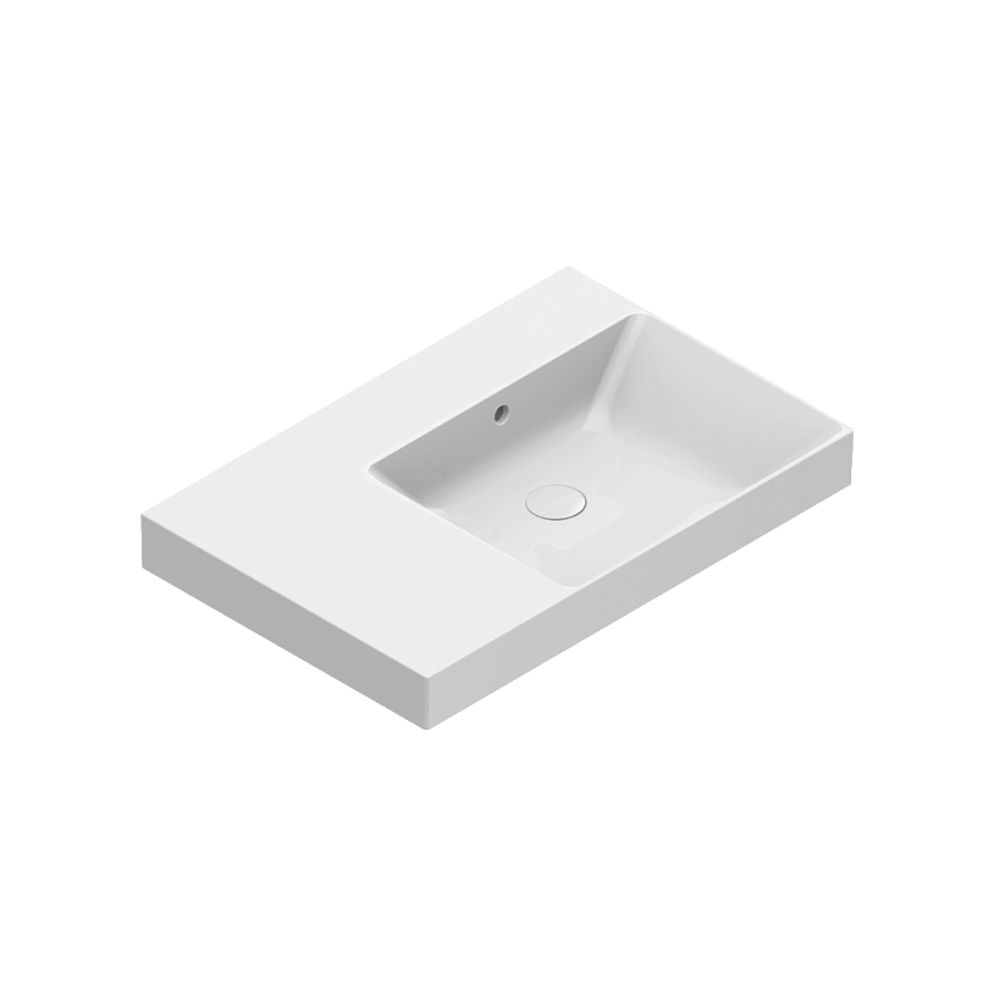 Раковина Catalano Zero 75x50, арт.0120780001, ,чаша справа, без отверстия под смеситель, белый глянцевый