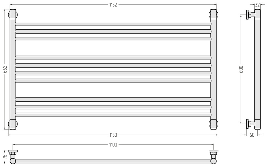 Водяной полотенцесушитель Сунержа Богема L 600х1100, RAL 1017 Шафраново-жёлтый, арт.1017-0202-6011