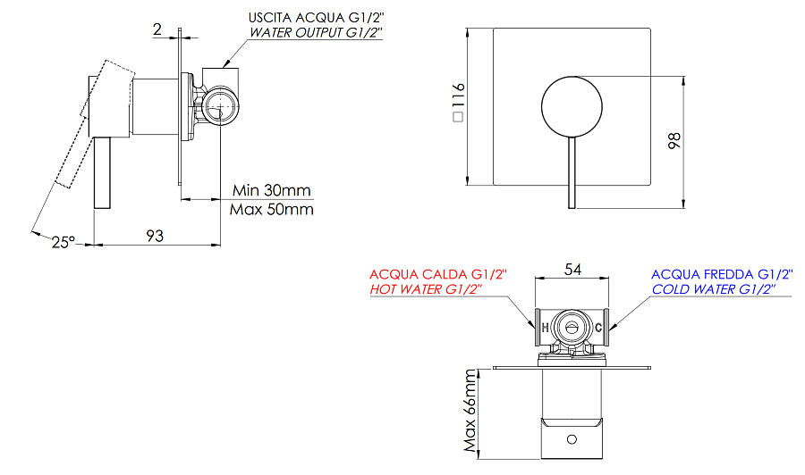Смеситель для душа Remer Metrica MC30Q, хром