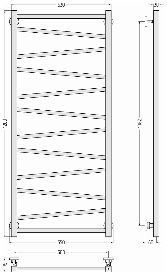 Водяной полотенцесушитель Сунержа Сирокко 1200х500, Золото, арт.03-0253-1250