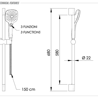 Душевая стойка с ручным душем и шлангом Remer 315L318CP, хром
