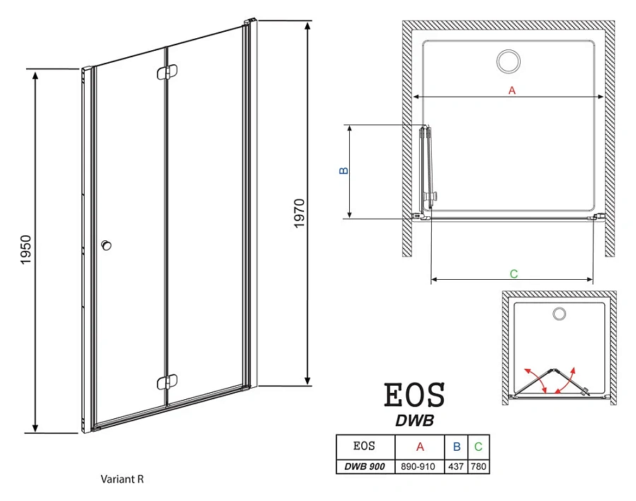 Душевая дверь в нишу Radaway EOS DWB 90 прозрачное стекло R 137803-01-01R