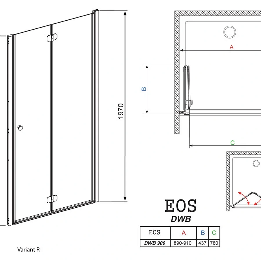 Душевая дверь в нишу Radaway EOS DWB 90 прозрачное стекло R 137803-01-01R