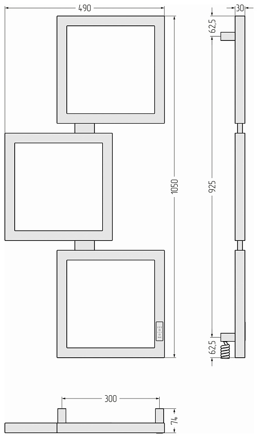 Электрический полотенцесушитель Сунержа Этюд ES 1050х500 правый, Матовый белый, арт.30-0847-1050