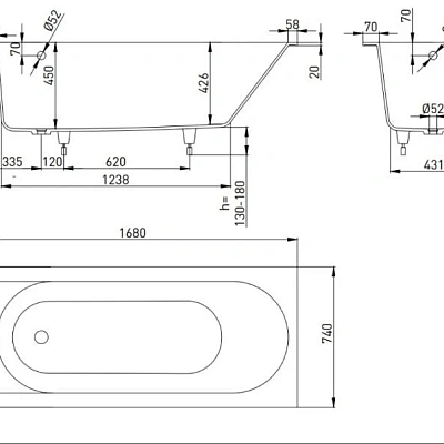 Ванна встраиваемая Holbi Orion SR 168x74, белый матовый, арт.1.01.007.11.1