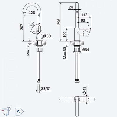 Смеситель для раковины, поворотный излив Bruma Leaf 167 710 1CR Cromado