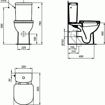 Чаша напольного унитаза Ideal Standard TEMPO T328101, пристенный