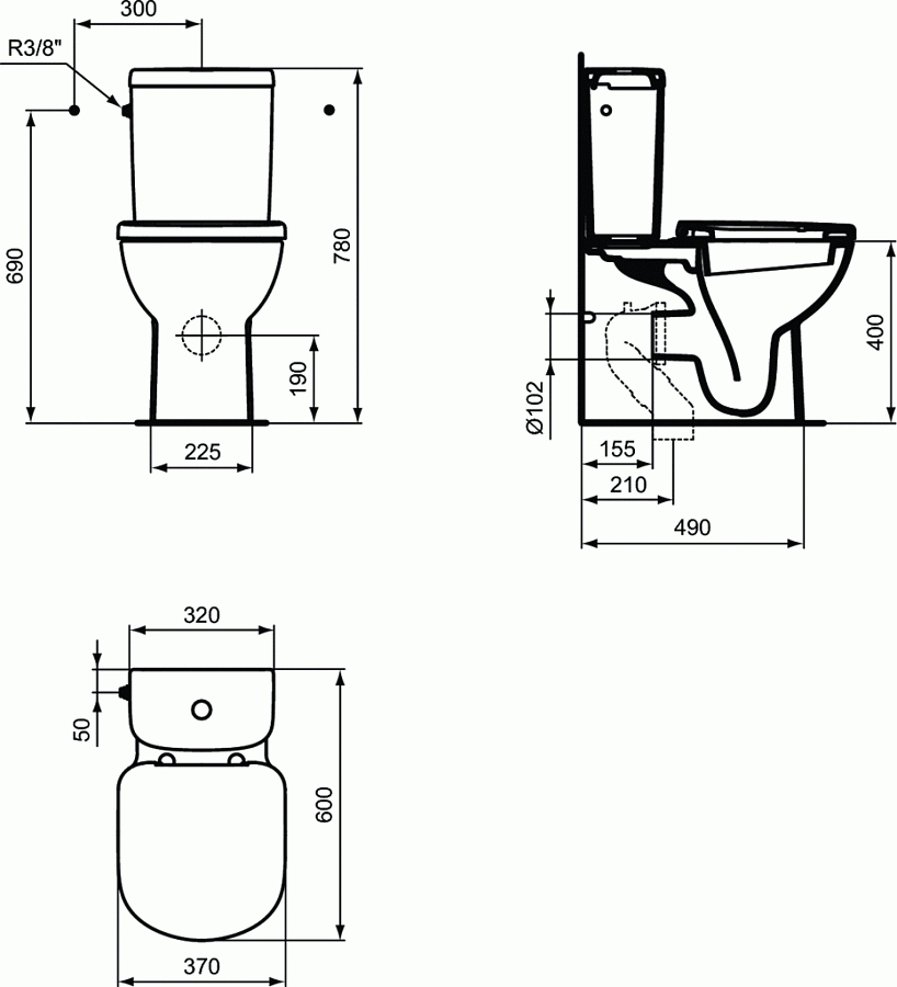 Чаша напольного унитаза Ideal Standard TEMPO T328101, пристенный