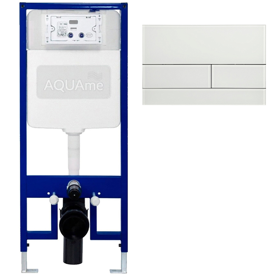 Комплект инсталляции для унитаза AQUAme (арт.AQM4003), высота 113 см, с кнопкой смыва AQM4116W (стекло, 24х16), белый