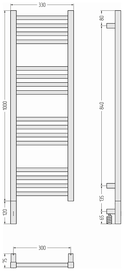 Электрический полотенцесушитель Сунержа Модус 3.1 1000х300 МЭМ левый, Без покрытия, арт.00-5900-1030