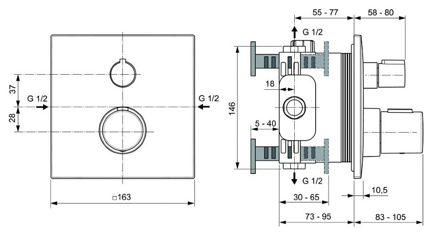Смеситель Ideal Standard Ceratherm C100 встраиваемый для душа, хром, A6956AA