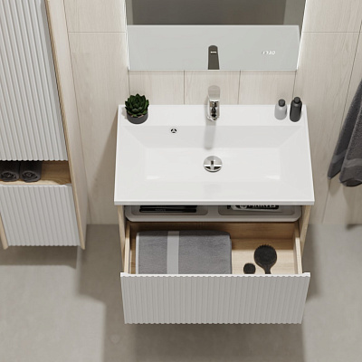 Тумба под умывальник Jorno Tossony 70 подвесная, cонома светлая/белый