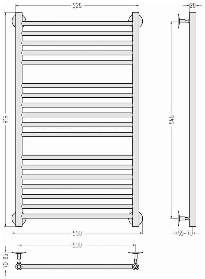 Водяной полотенцесушитель Стилье Универсал-53 1000х500 (5+6+7) П 18, Без покрытия, арт.00653-1050