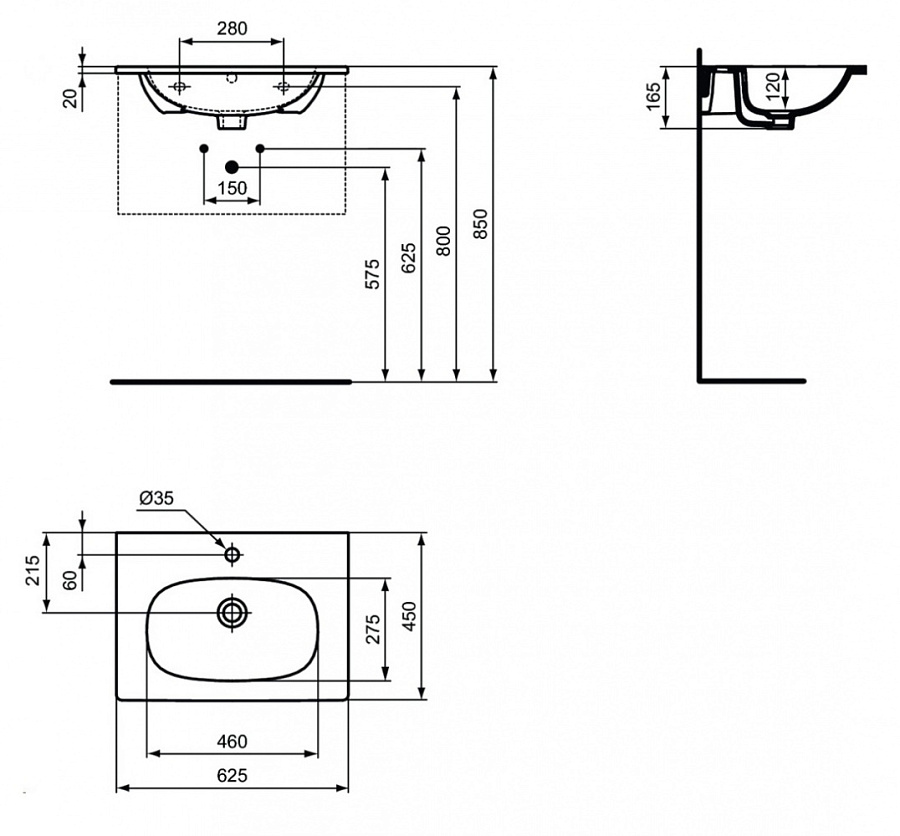 Раковина Ideal Standard Tesi Vanity 60 см, белый, T3510V1
