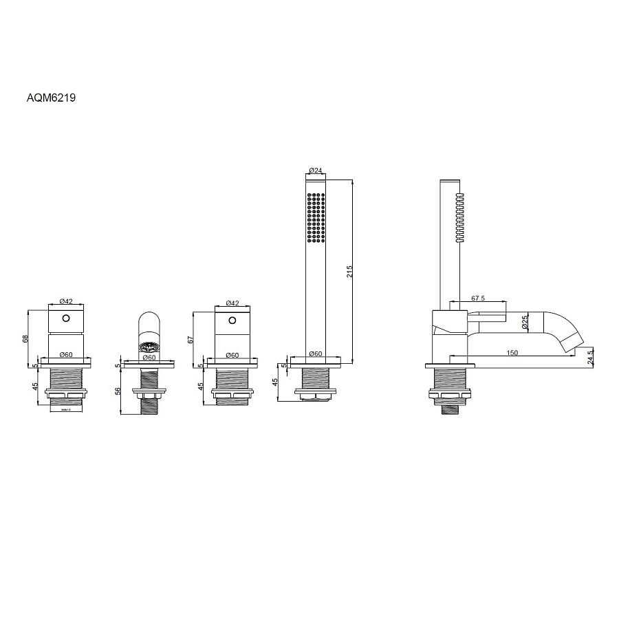 ASiena Смеситель на борт ванны на 4 отв, комплект
