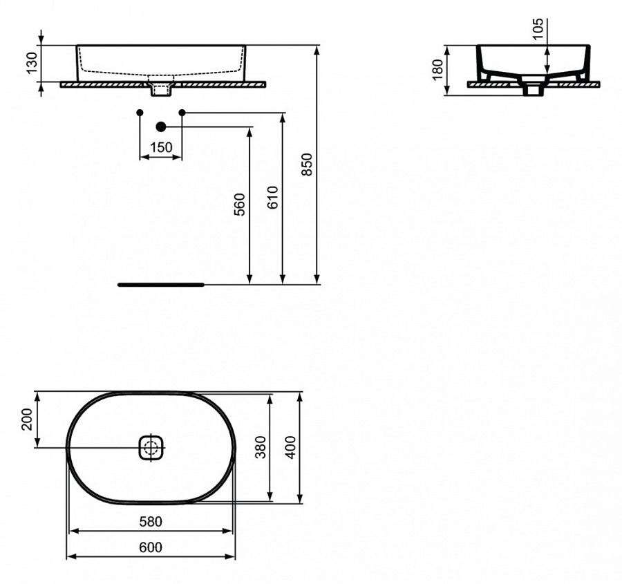 Раковина Ideal Standard Strada II Oval Vessel 60 см, белый, T298101
