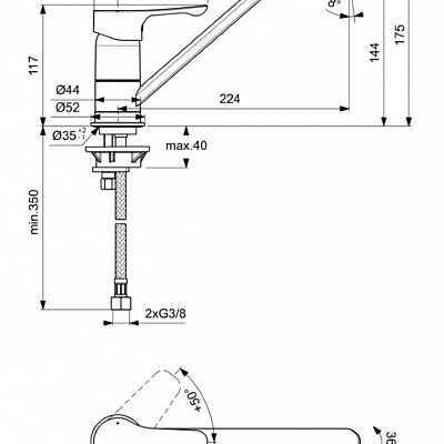 Смеситель Ideal Standard Alpha для кухонной мойки, хром, BC490AA, цвет хром