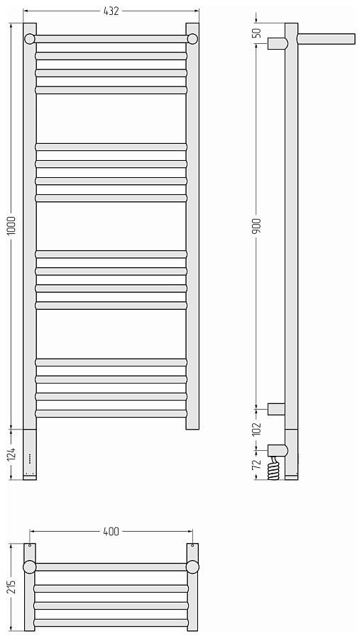 Электрический полотенцесушитель Сунержа Богема 3.1 с полкой 1000х400 МЭМ левый, Без покрытия, арт.00-6006-1040
