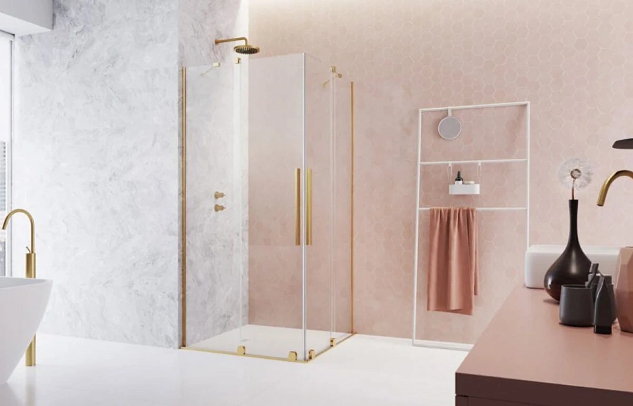 Душевая дверь Radaway Furo KDD Gold, 110 x 200 см, с неподвижной частью, стекло прозрачное, профиль золото, левая, 10105110-09-01L