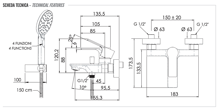 Смеситель для ванны Remer Energy EY02