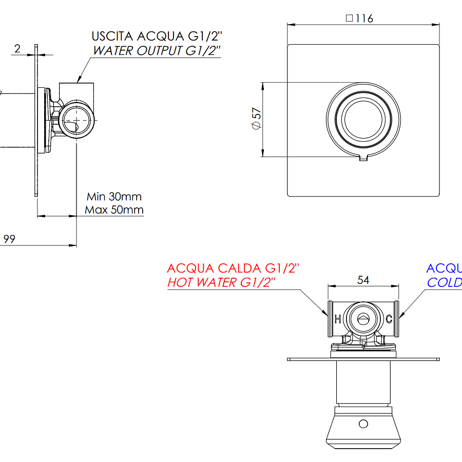Смеситель для душа Remer Element ET30Q, хром