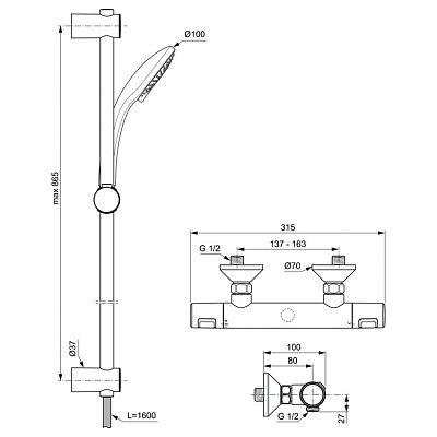 Душевая система Ideal Standard Ceratherm T25 термостатическая с душевым гарнитуром